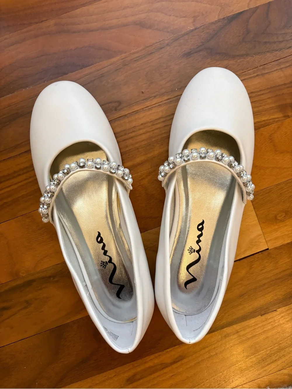 Nina Cream Jeweled Mary Jane Flats
